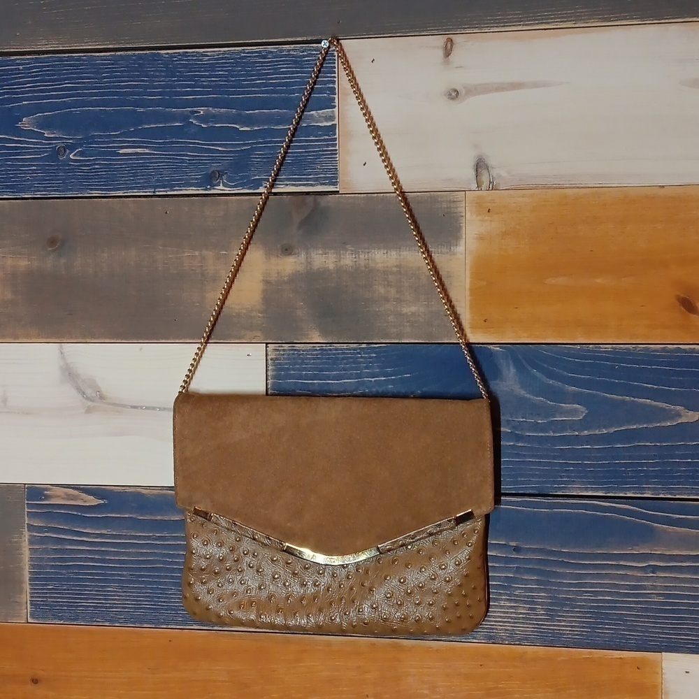 Vintage Suede and Leather Envelope Handbag tan